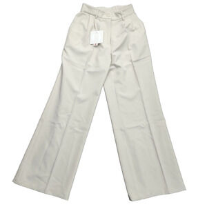 Decivi Women Loose Pleated Front Long Pants Wide Leg Trousers Solid Ivory Small